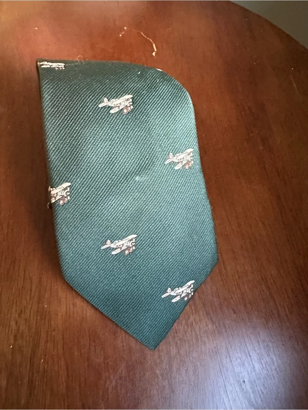 Vintage London 400 Hunter Green Tie with Prop Plane‎ Motif Made in USA